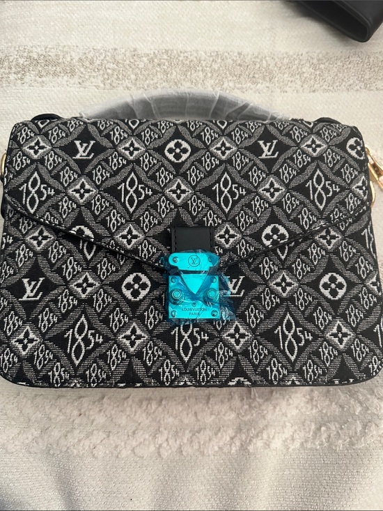 Designer inspired Handbags - Designer inspired Black & White Monogram Jacquard Crossbody with Turquoise Lock